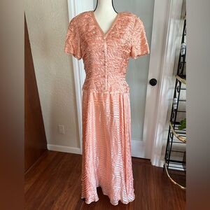 Oscar de la Renta Peach Pink Textured Maxi Dress
